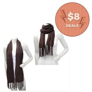 Chenille Tassel Scarf Stretch Soft Brown